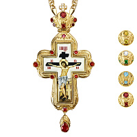Крест наперсный из ювелирного сплава в позолоте с цепью, фианиты, 6,5х14 см