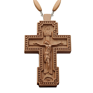 Крест наперсный деревянный резной, с цепью, 7х11,5 см (защитный лак)