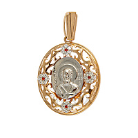 Образок серебряный с ликом святителя Николая Чудотворца, позолота, родирование, с фианитами