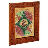 Икона Божией Матери "Неопалимая Купина", в узкой резной раме, цвет "кипарис", холст с золочением, ширина рамы 7 см