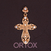 Крестик золотой женский с Распятием, украшенный фианитами
