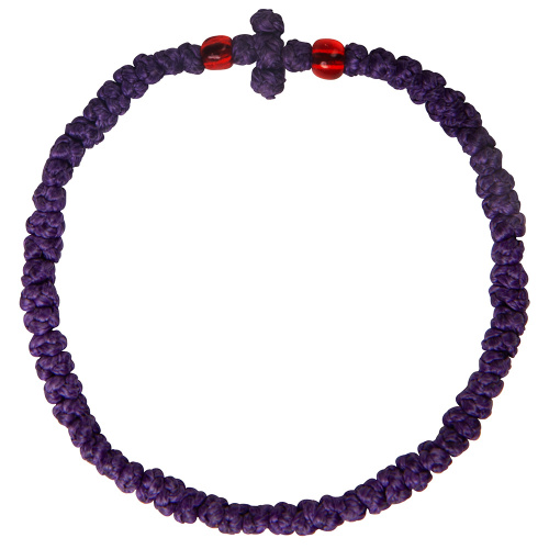 Браслет плетеный (четки-комбоскини) с пластиковыми бусинами, фиолетовый фото 4