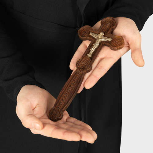 Крест постригальный деревянный с распятием из латуни, 10х24,3 см фото 8