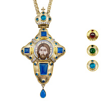 Крест наперсный из ювелирного сплава в позолоте с цепью, фианиты, 6,4х13 см