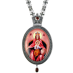 Панагия с иконой Богородицы Державная 8х14 см, с цепью, фианиты (серебрение)