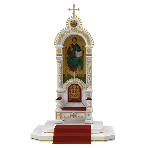 Архиерейский трон с сенью "Романовский" белый с золотом (поталь), 113х89х351 см фото 2