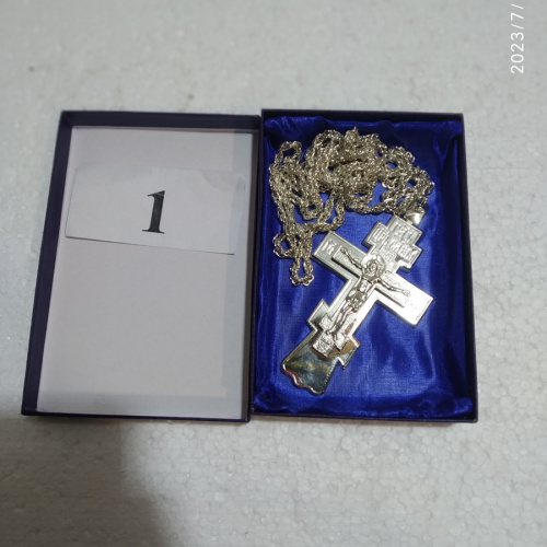 Крест наперсный с цепью, 6х11 см, никелирование, У-0671 фото 2