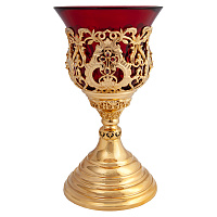 Лампада настольная из ювелирного сплава в позолоте, фианиты, 10,5х20,5 см