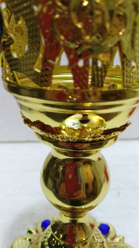Лампада настольная, цинковый сплав, камни, цвет "под золото", 9х16 см, У-1321 фото 6