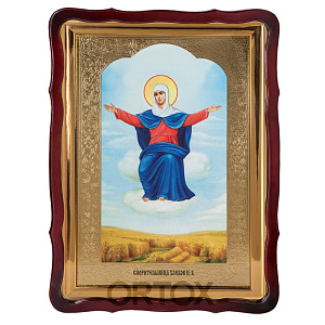 Икона большая храмовая Божией Матери "Спорительница хлебов", фигурная рама (30х35 см)