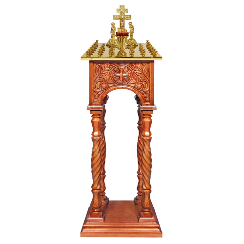 Панихидный стол на 36 свечей "Тверской", цвет, "кипарис", колонны, резьба, 40х40 см фото 2