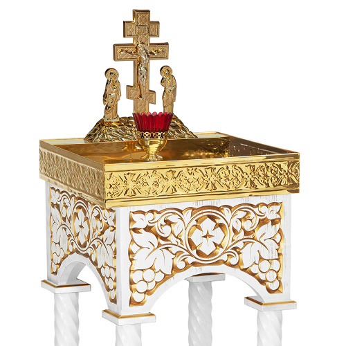 Панихидный стол песковой "Суздальский" белый с золотом (патина), колонны, резьба, 40х40х100 см фото 5
