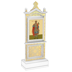 Киот напольный "Суздальский" белый с золотом (поталь), резной (с рамкой, 76х50х211 см)