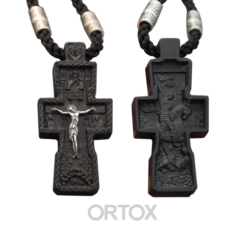 Нательный крест деревянный с серебряным распятием №2 фото 2