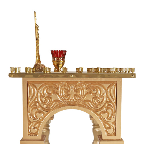 Панихидный стол на 100 свечей "Тверской" позолоченный, колонны, резьба, 85х50х96 см фото 5