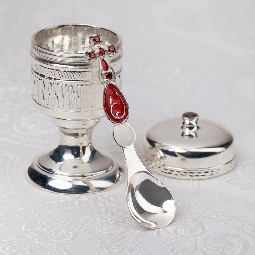 Потир малый на 0,01 л из ювелирного сплава в серебрении, фианит, 3,5х6,5 см фото 4