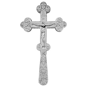 Крест напрестольный латунный в серебрении, 12х21,5 см (гравировка)