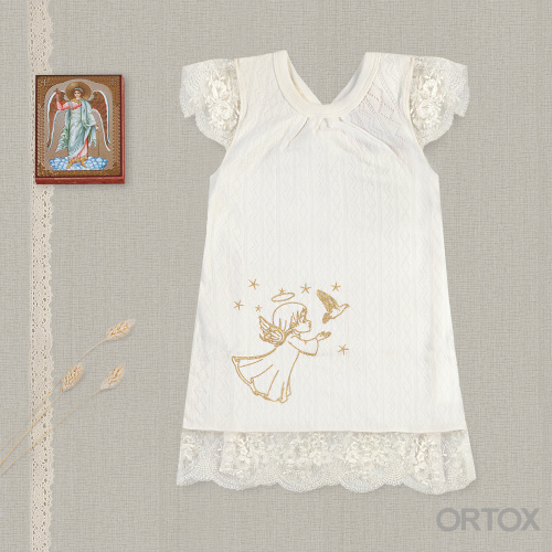 Платье для крещения молочного цвета, хлопок, размер в ассортименте фото 4