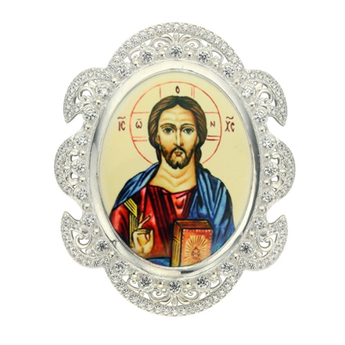 Накладки на митру (комплект из 4 штук) из ювелирного сплава в серебрении, с фианитами, №2 фото 2