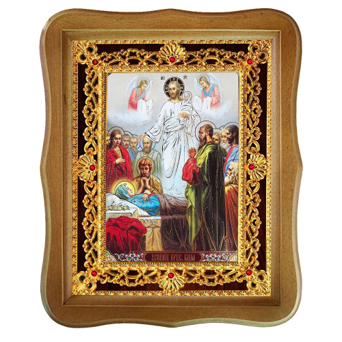 Икона "Успение Пресвятой Богородицы", 22х27 см, фигурная багетная рамка