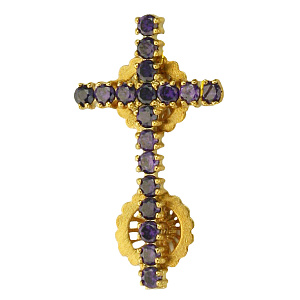 Крест на клобук серебряный в позолоте с фианитами (высота 3,5 см)