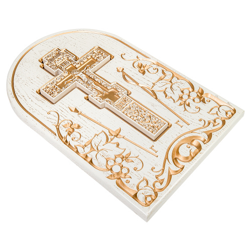 Крест напрестольный белый с золотом (патина), с подставкой, 30х2х47 см фото 2