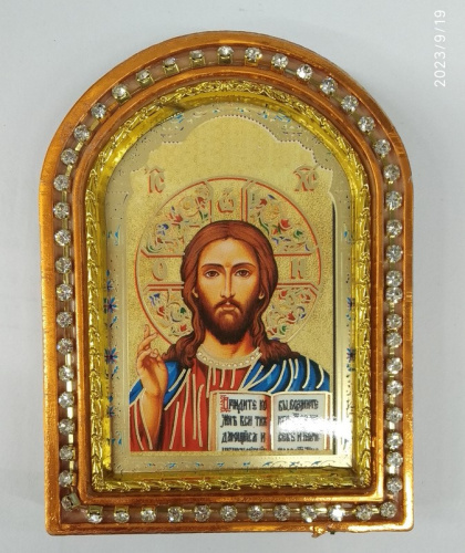Икона настольная Спасителя "Господь Вседержитель", пластиковая рамка, 6,4х8,6 см, У-0838 фото 4