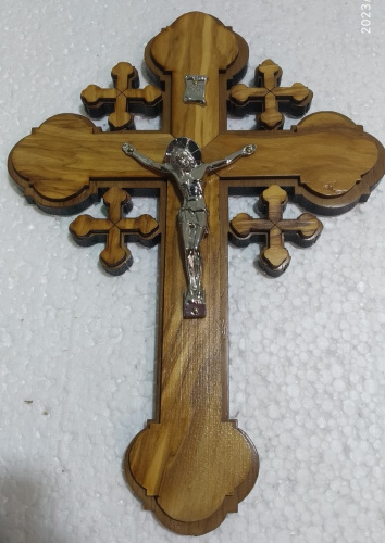 Крест настенный деревянный с распятием из цинкового сплава, 19,5х27 см, У-0836 фото 4