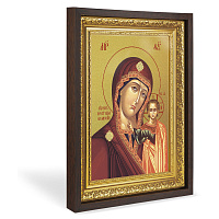 Икона Божией Матери "Казанская", в широком багете, цвет "темный дуб", на холсте, с золочением