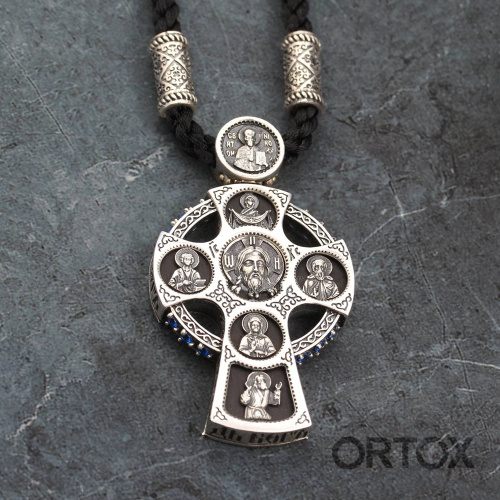 Нательный крест деревянный в серебряном окладе, 3,5х6,1 см, с ликами святых фото 4