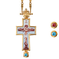 Крест наперсный из ювелирного сплава в позолоте с цепью, фианиты, 5,2х12,5 см
