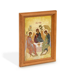 Икона Святой Троицы в деревянной рамке, цвет "кипарис", 12х1,5 х17 см (стекло, картон)