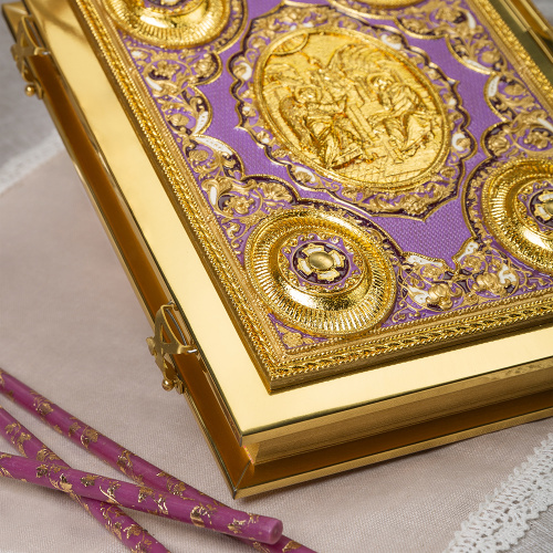 Апостол фиолетовый №1, полный оклад "под золото", эмаль, 23х30 см фото 7