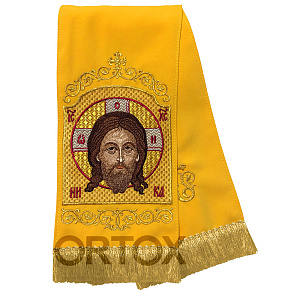 Закладки для Евангелия цветные с иконой Спаса Нерукотворного, 160х14,5 см, бахрома (желтая)