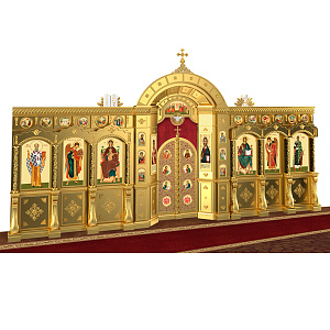 Иконостас "Рождественский" двухъярусный позолоченный, 848,5х456х53 см (краска)