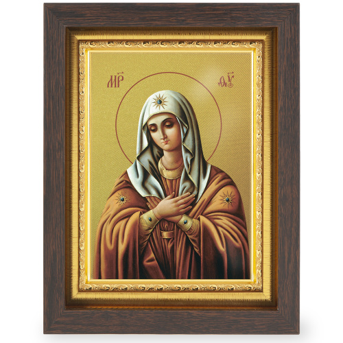 Икона Божией Матери "Умиление" (Серафимо-Дивеевская), в узком багете, цвет "темный дуб", на холсте, с золочением фото 2