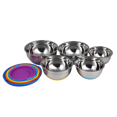 Набор мисок из нержавеющей стали с силиконовыми крышками, 5 штук фото 3