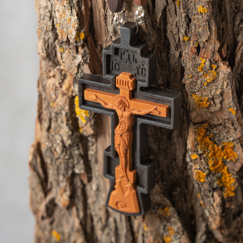 Крест наперсный деревянный резной, с цепью, 5,5х10,5 см фото 6