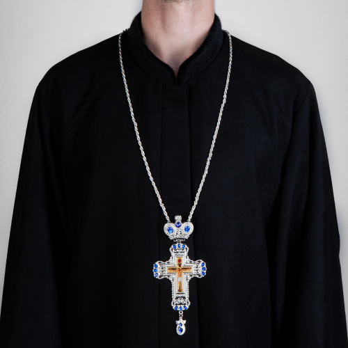 Крест наперсный с цепью, цинковый сплав, камни, 8х18,5 cм фото 3 Крест наперсный с цепью, цинковый сплав, камни, 8х18,5 cм фото 3