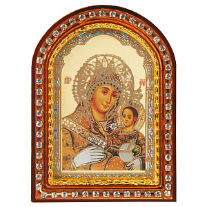 Икона настольная Божией Матери "Иерусалимская", пластиковая рамка, 6,4х8,6 см (с держателем)