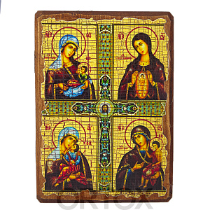 Икона Божией Матери "Четырехчастная", под старину (17х23 см)