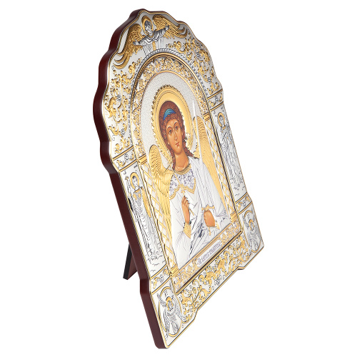 Икона греческая Ангела Хранителя, арочной формы на деревянной основе, металлический оклад, 26,6х33,5 см фото 2