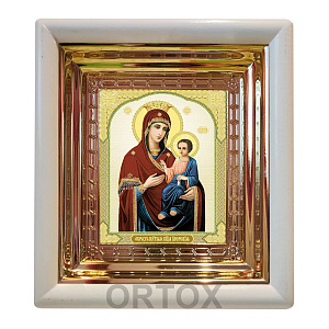 Икона Божией Матери "Иверская", 18х20 см, белый деревянный киот (белый киот)