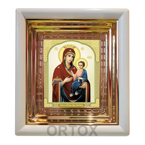 Икона Божией Матери "Иверская", 18х20 см, белый деревянный киот