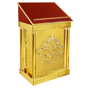 Аналой центральный "Иерусалимский", чеканка, 72х52х120 см (без дверок красная ткань)