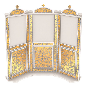 Киот напольный "Суздальский" белый с золотом (поталь), три модуля (без рамки, 80х50х205 см)
