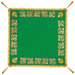 Покрывало на подставку, габардин, вышивка (зеленое, золотая бахрома, 85х85 см)