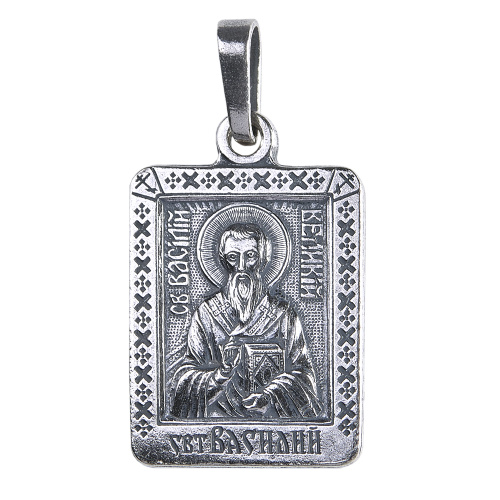 Образок мельхиоровый с ликом святителя Василия Великого, серебрение фото 2