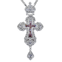 Крест наперсный латунный, серебрение, фианиты, высота 14 см