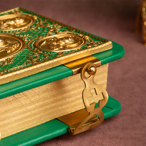 Евангелие требное малое зеленое, оклад "под золото", кожа, эмаль, 12х16 см фото 7